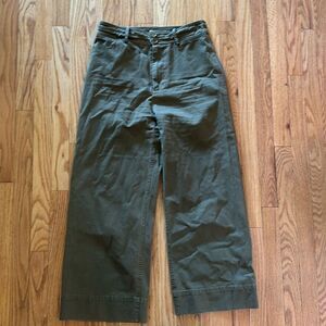 Apiece Apart 8 green zip fly wide leg 15 1/2” across 12 1/2”rise 25” inseam crop